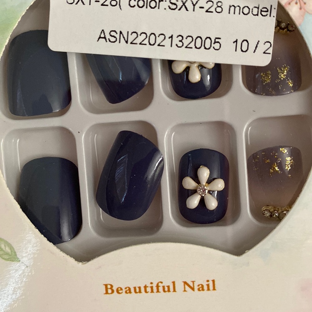 Short navy blue color & ombre color wearable fake nails